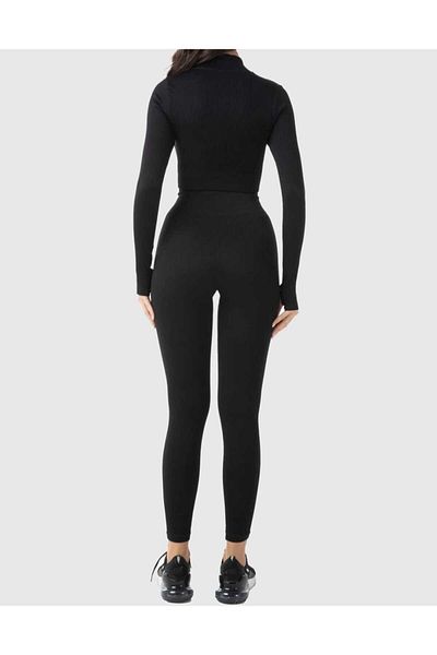 moa socks Women's Black Sports Set High Waist Tights Set Zippered Crop Recovery Seamless Fitness Outfit