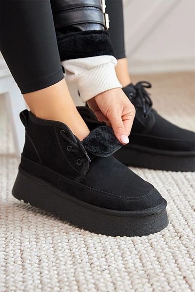 GoAndGo Thick Sole Lace-Up Boots with Fur Inside