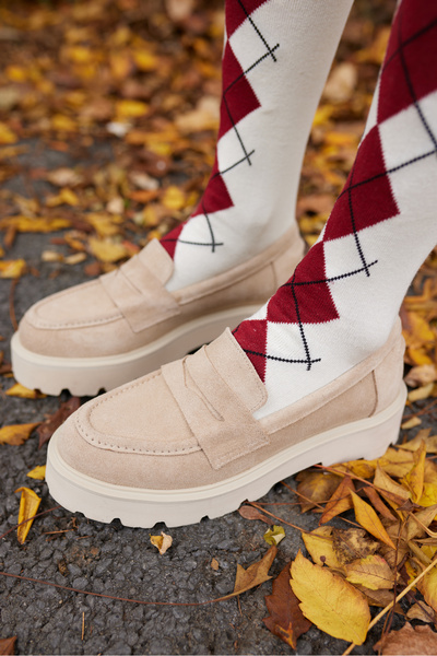 ANGELİNA JONES ALBERTO KADIN BEJ GERCEK SUET EVA TABAN LOAFER AYAKKABİ