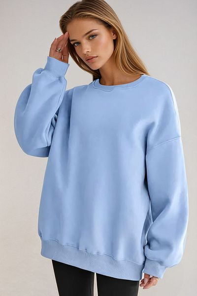 VAGGON Sky Blue Oversize Crew Neck Women's Sweatshirt - Vgn-669-001