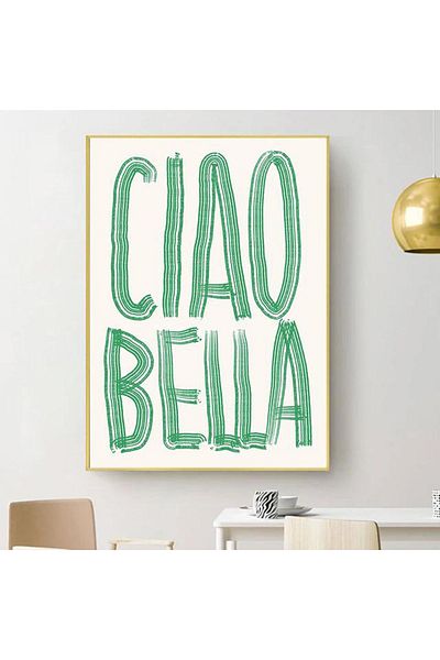 Linacci Set de picturi pe sticlă poster Ciao Bella cu un singur cadru metalic auriu