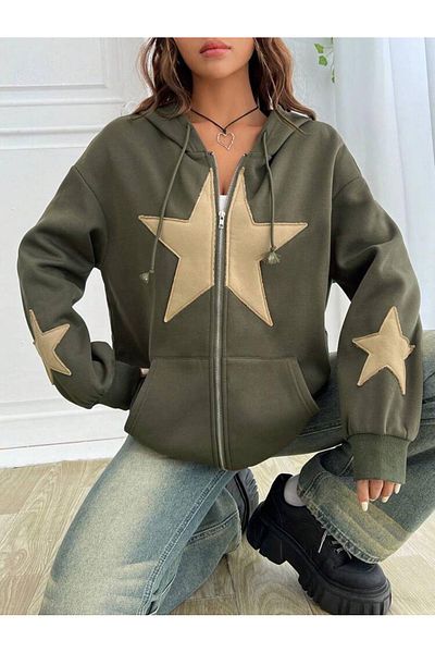 Gofeel Y2K Star Detail Ζακέτα Oversize Unisex με ανοιχτόχρωμο
