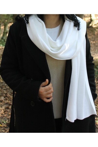 MODA UNİSEX YUMUŞAK BEYAZ AKRİLİK ATKI, ŞAL