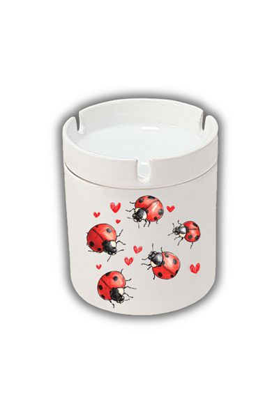 lili hediyelik Heart and Ladybug Printed Ashtray Ash Tray Birthday Gift