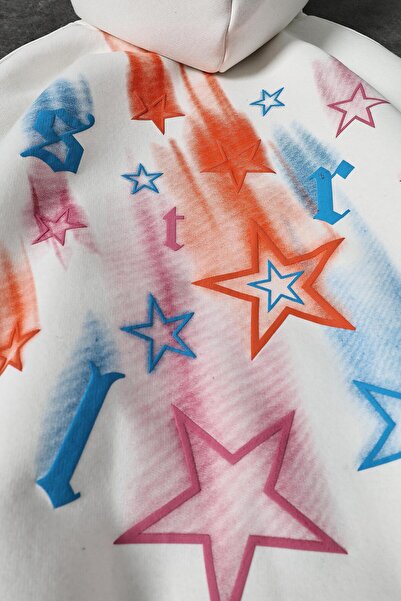 Slatra Чоловічий білий світло-сірий світшот з капюшоном та об'ємним принтом