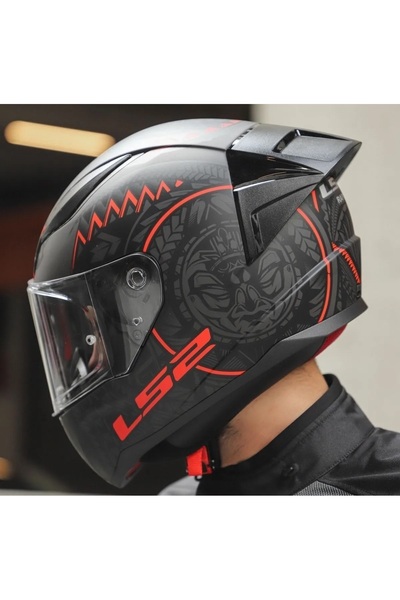 LS2 Rapıd 2 Race Takaroa Mat Siyah-Kırmızı Fullface Motosiklet Kaskı Şefaf Camlı