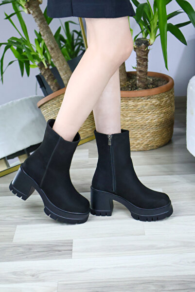 asmi shoes Kadın Leysi Siyah Süet 8 Cm Platformlu Topuklu Bot
