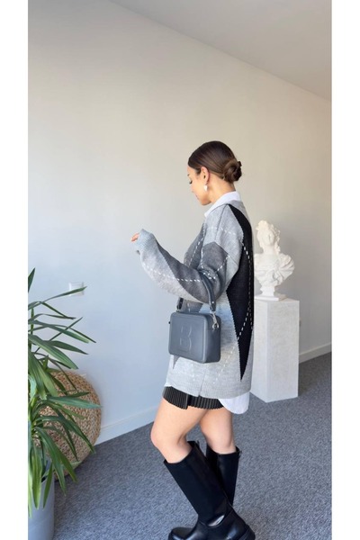 sportiness Oversize Diamond Patterned Knitwear Sweater
