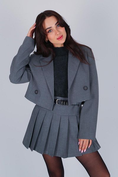 FACETTE Γυναικείο μπουφάν Crop Blazer με κουμπιά από ανθρακί