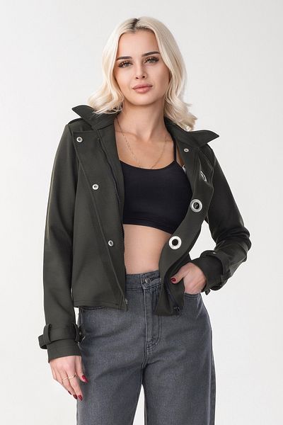 Bold & Young Jachetă pentru femei, din viscoză, poliester, lycra, cu mâneci, cu cataramă, cu bandă, accesoriu pentru ochi de pasăre