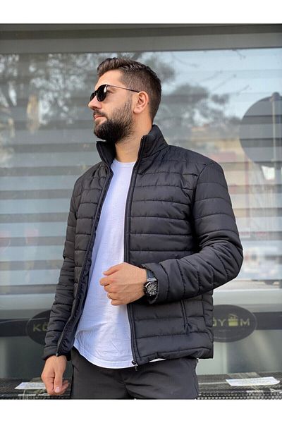 MEYASU Ανδρικό σακάκι με φερμουάρ, μαύρο αδιάβροχο και εσωτερική τσέπη