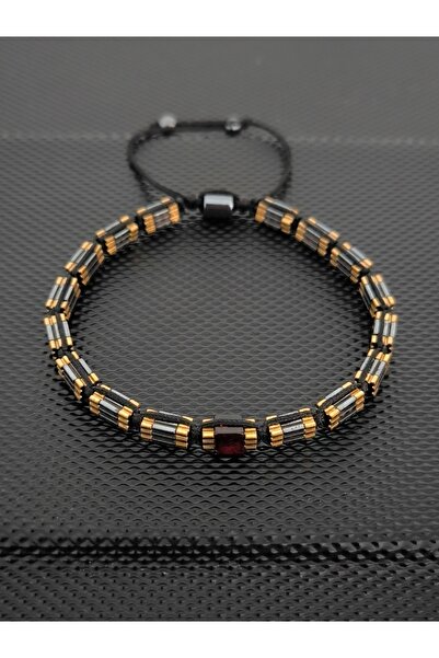 tahrastone Sarı Pullu Oluklu Küp Hematit ve Damla Kehribar Bileklik