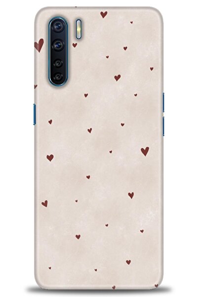 MRCİLETİSİM Oppo A91 / Reno 3 Kılıf HD Baskılı Kılıf - Kahve Kalpler + Tam Ek...