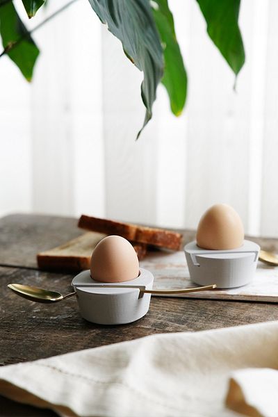 sin istanbul Gray 2-Piece Egg Bowl Set with Spoon Compartment