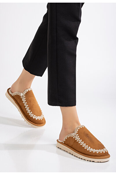 NOCS Γυναικείες παντόφλες σπιτιού - βελούδινες με γούνα, ελαφριές και μοτίβο κεντήματος