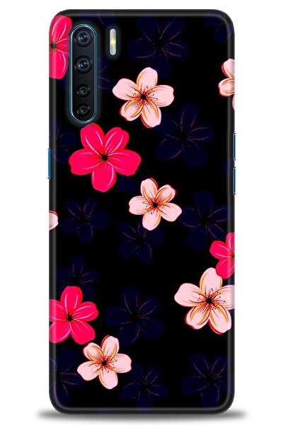 MRCİLETİSİM Oppo A91 / Reno 3 Kılıf HD Baskılı Kılıf - Pembe Mavi Çiçekler + ...