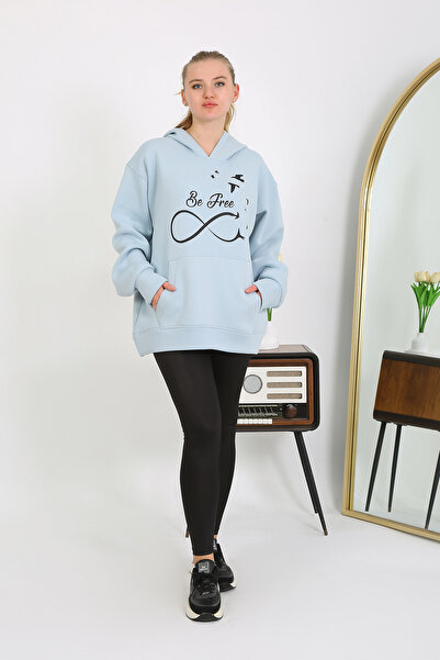 Cliff Kadın Sweat 3 Iplik Kapşonlu Cepli Içi Pamuklu Özel Baskılı Oversize Swit