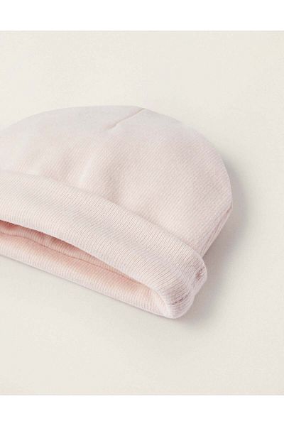 Ziddy PACK OF 2 COTTON BEANIES FOR NEWBORN GIRLS, WHITE/PINK