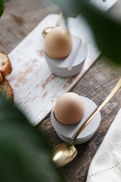sin istanbul Gray 2-Piece Egg Bowl Set with Spoon Compartment