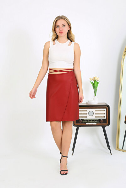 Cliff şık pratik bağlamalı deri etek