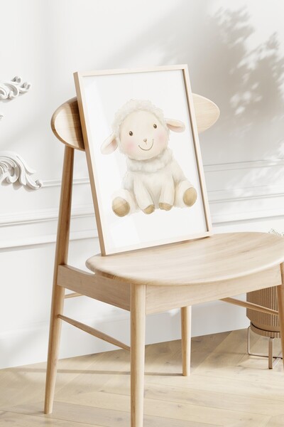 Home 3'lü Sevimli Uyku Kuzusu seti Çocuk ve bebek Odası 3'lü Bej rengi Çerçevesiz Poster seti