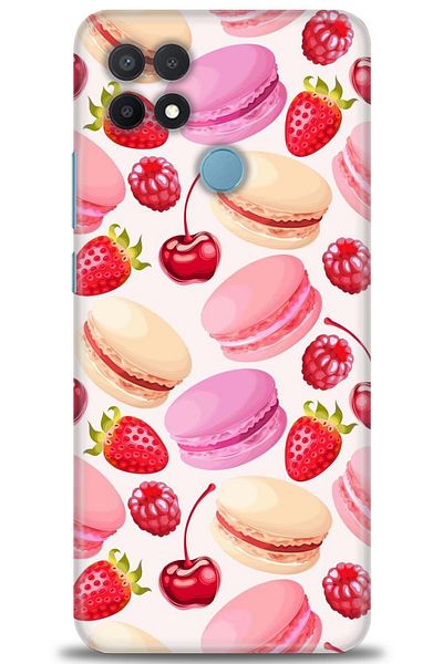 MRCİLETİSİM Oppo A15 / A15S Case Hd Printed Case - Macarons and Strawberries