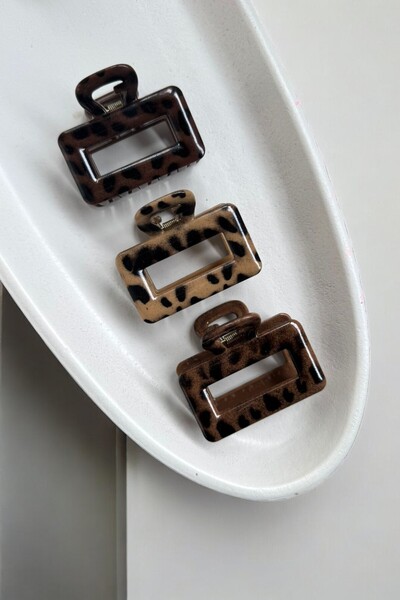 MUTENA Kahverengi Leopar Desenli Mandal Toka - Kıskaçlı Leoparlı Vintage Mini...