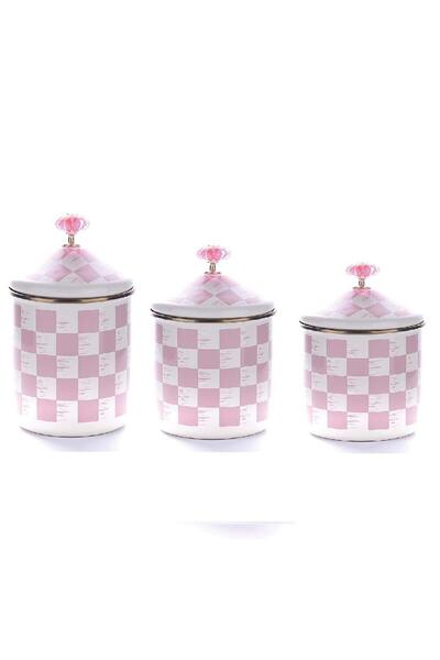 Altabi Pink Checkerboard Pattern Enamel 3 Size Jar Set