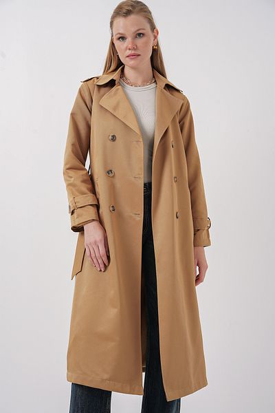 Bigdart 5940 Women's Double Breasted Collar Long Trench Coat - Tan