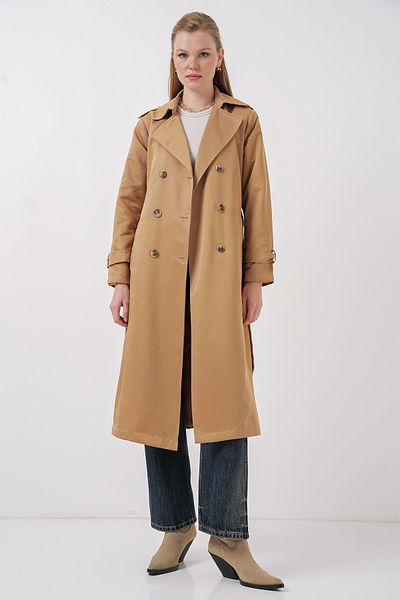 Bigdart 5940 Women's Double Breasted Collar Long Trench Coat - Tan