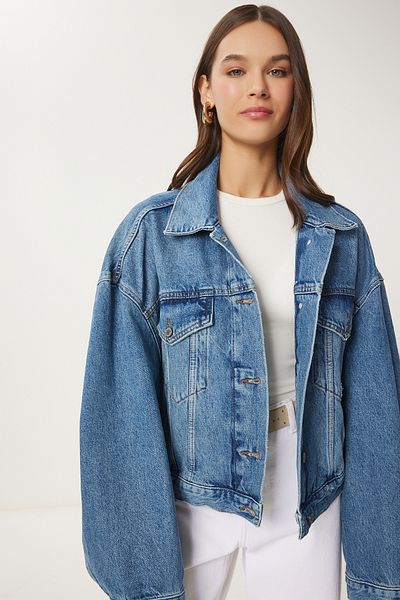 Lovelyİstanbul Jachetă de blugi oversize Buzunar dublu - ALBASTRU LUT0015