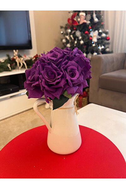 Ayd Home باقة ورد صناعي أرجواني 10 قطع 23 سم عيد الميلاد رأس السنة عيد الميلا...