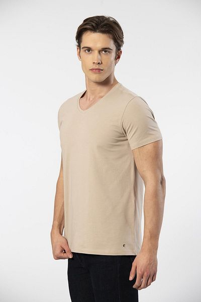 Cacharel Ανδρικό T-shirt Lycra με λαιμόκοψη V 1332/μπεζ