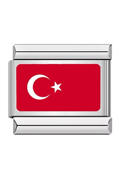YOUES JEWELRY Unisex 9mm No Pass through Steel Turkish Flag Charm Italian Stu...
