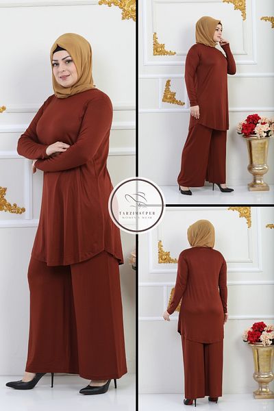 tarzımsüper New Season Trousers Tunic Double Set Lycra Cotton Fabric Flexible Comfort Model Stylish Hijab Set