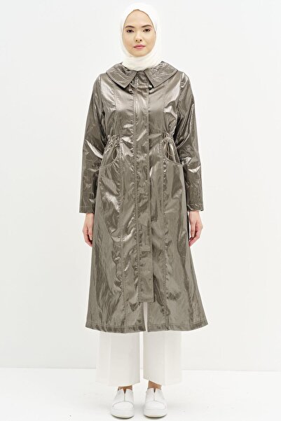 Tuğba Torba Cepli Bel Lastikli Yağmurluk - Gri