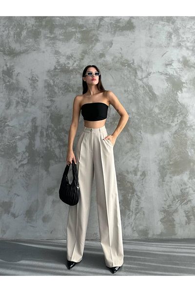 Bak'ap Premium High Waist Pleated Plaszo Fabric Pants