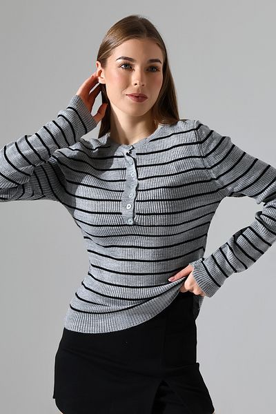 amcacom Striped Button Detail Knitwear Sweater