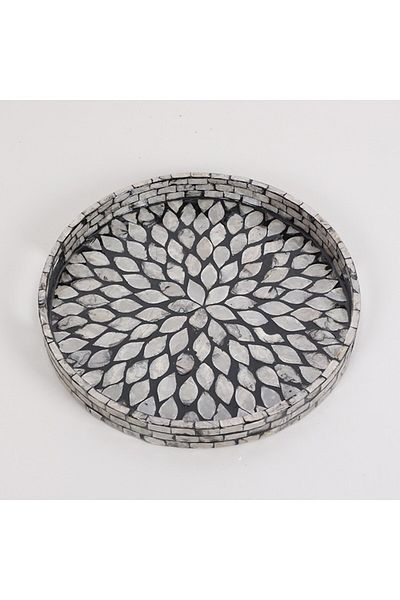 Mylamp نقية الصدف 30x3.5 سم. صينية فسيفساء سوداء بيرليسسينت
