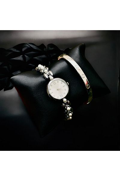 pullmarkt Pearl Grains Series - Bracelet + Women's Wrist Watch Set