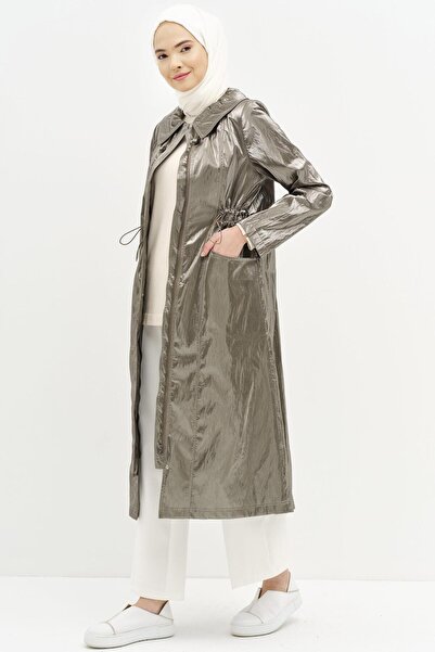 Tuğba Torba Cepli Bel Lastikli Yağmurluk - Gri