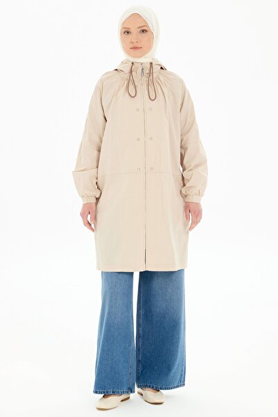 Tuğba Büzgülü Fermuar Kapamalı Yağmurluk - Bej