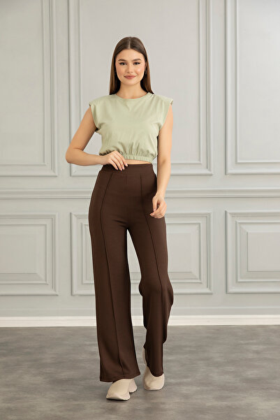 naymanlife Women's High Waist and Lycra Recovery Pants Leggings - Coffee Color, Flared Leg, Modal Fabric