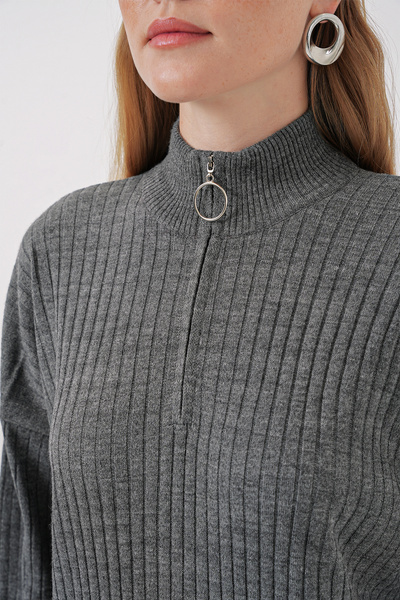 Bigdart Anthrazitfarbenes Strickkleid, Modell 15839