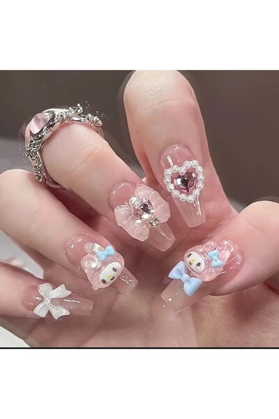 PİRAYE AKSESUAR By Maya Beauty & Nail 24'lü Kuromi Charmlı Kısa Coffin Model ...