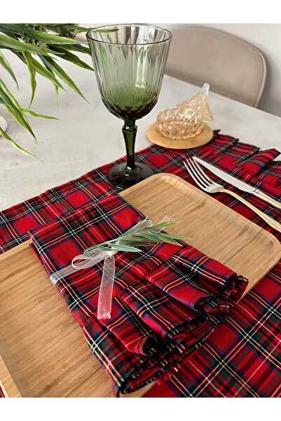 ToffyStore 2'Li Fırfırlı Kırmızı Ekose Amerikan Servis