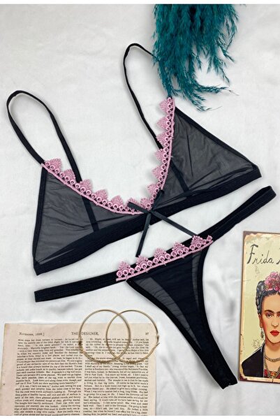 GLOWNİGHT Set de lenjerie intima transparentă pentru femei