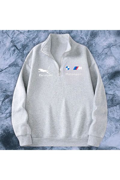 NEW TRENDY COLLECTİON سويت شيرت مطبوع بنمط رسومي مخصص بنقشة الفهد من BMW بنصف سحاب