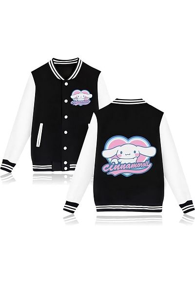 MECH BUTİK Яке за колежански костюм Cinna Cute Heart Print Black от дебел плат с 3 нишки и щампи