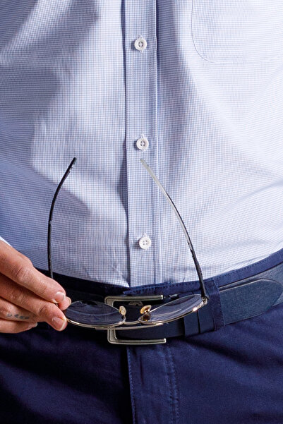 Sarar Cămașă albastru deschis din bumbac cu model în carouri Eleta, cu buzunare